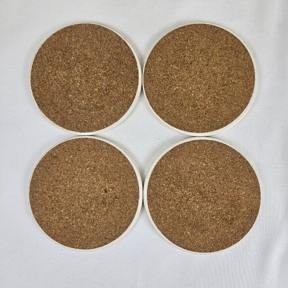 Set of 4 Winter Critter Stoneware Beverage Coasters Cork Backing Round Glazed - Picture 2 of 8